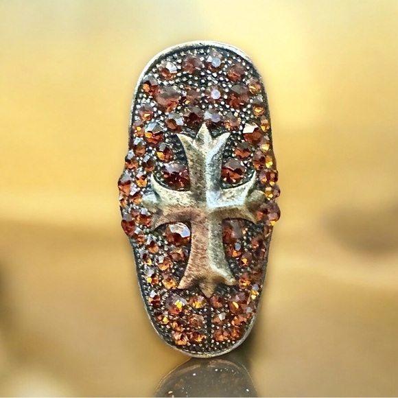 Bronze-Tone Maltese Cross Rhinestone Ring (7) - Picture 3 of 7